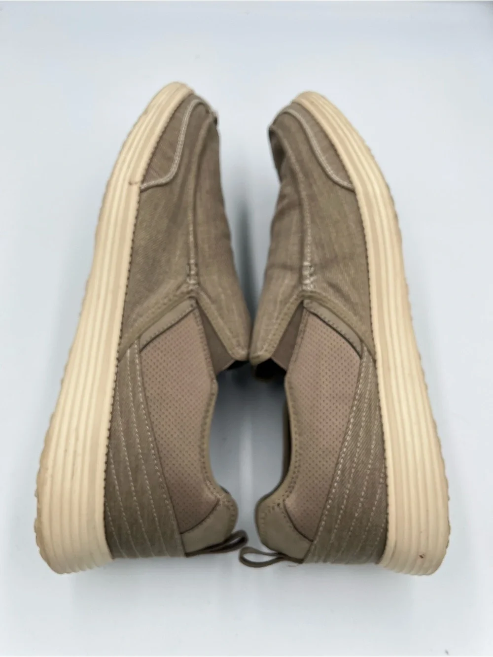 Skechers Men’s 13 Relaxed Fit Memory Foam Slip On Moc Toe Shoes Taupe Beige